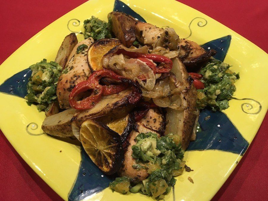 Sheet Pan Cuban Chicken with Citrus Avocado Salsa